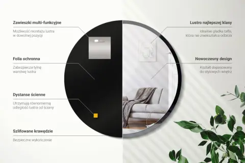 Eleganckie lustro okrągłe czarne z nowoczesnym designem, idealne do stylowych wnętrz.