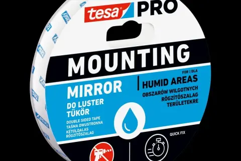 Taśma montażowa tesa PRO do luster. Szybki sposób, jak powiesić lustro bez wiercenia, nawet w wilgotnych miejscach.
