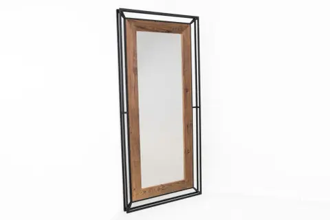 Eleganckie lustro w metalowej ramie loft, z drewnianymi akcentami. Idealne do nowoczesnych wnętrz.