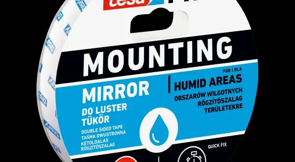 Taśma montażowa tesa PRO do luster. Szybki sposób, jak powiesić lustro bez wiercenia, nawet w wilgotnych miejscach.