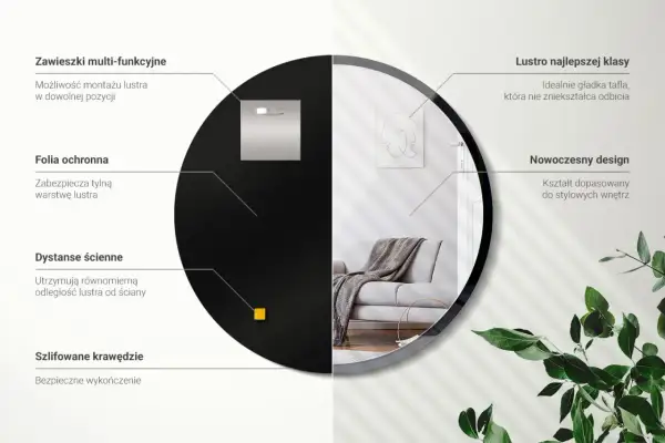 Eleganckie lustro okrągłe czarne z nowoczesnym designem, idealne do stylowych wnętrz.